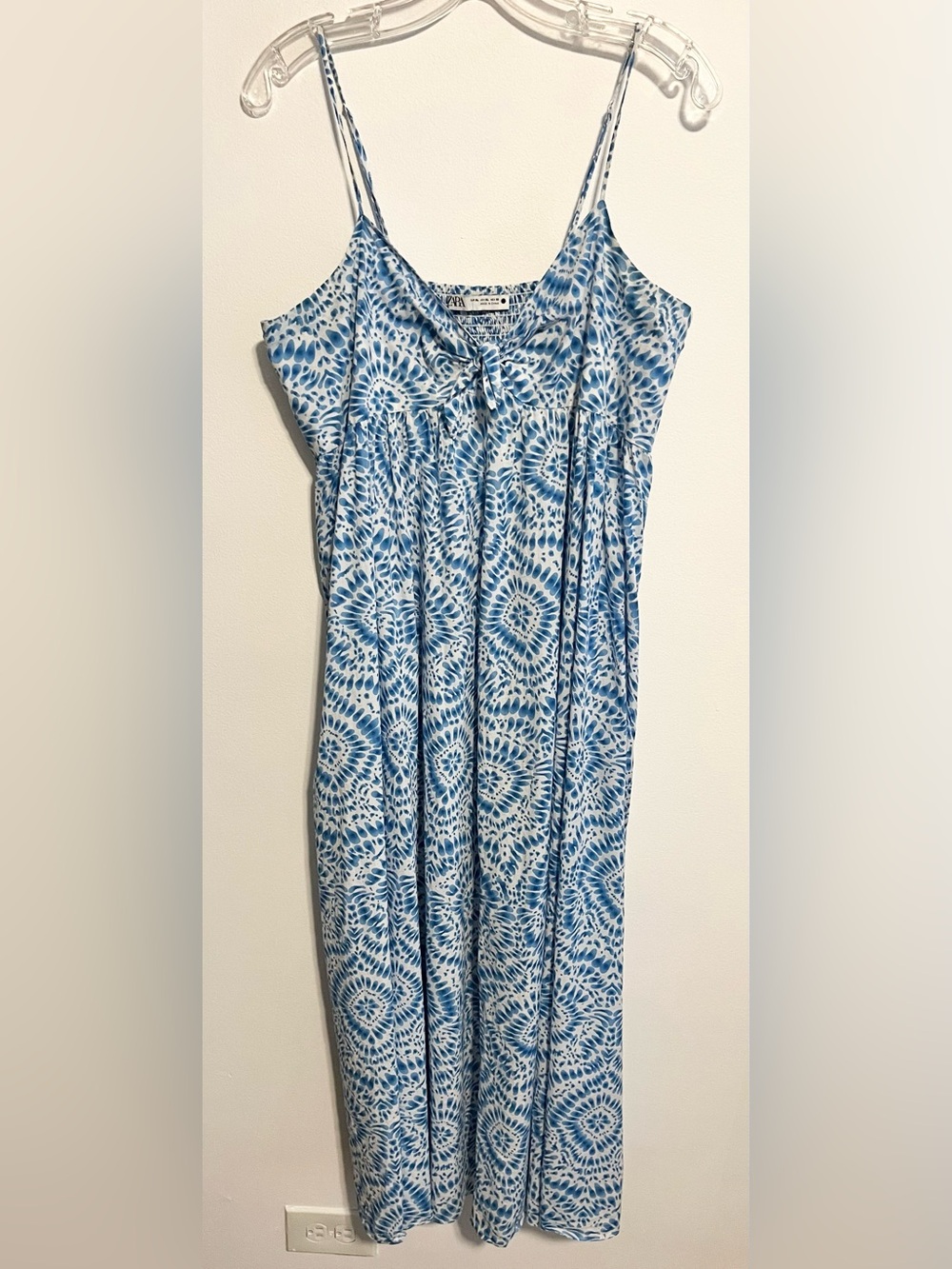 Zara Cotton Abstract Print Maxi Sundress Slip Dress in Blue and White. Size XL